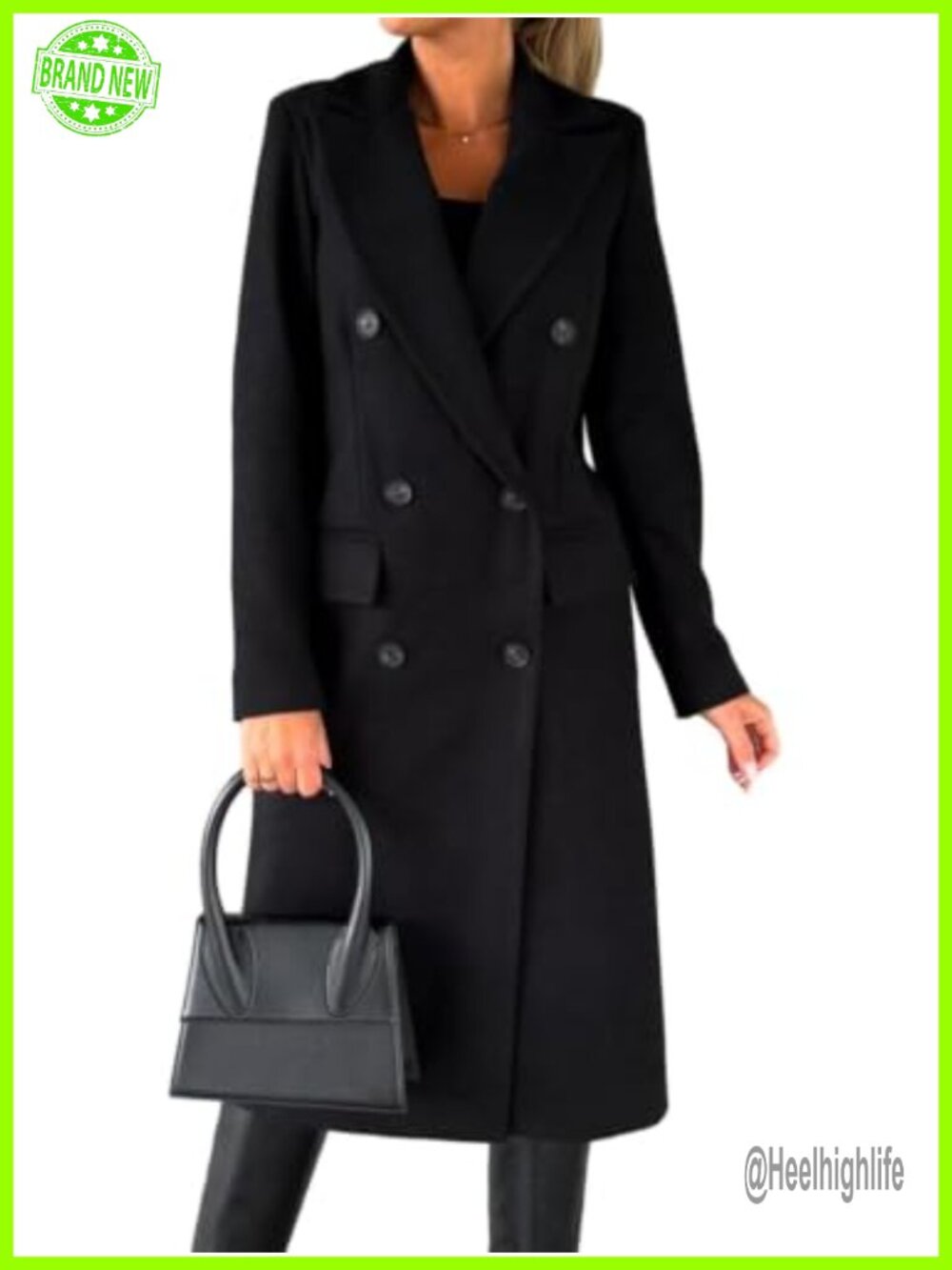 Womens Long Wool Coat Double Breasted Notch Lapel Trench Pea Coat